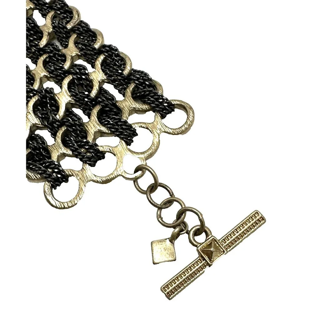 Banana Republic Chain Link Bracelet Black Woven Mesh Gold Tone Accent 7 1/4